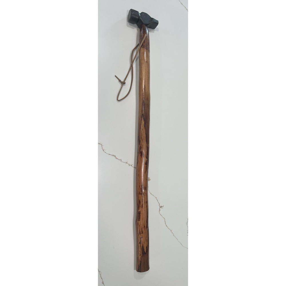 Hand Carved Wooden Walking Stick Vintage Iron Hammer Head Handle Cane 36.5"